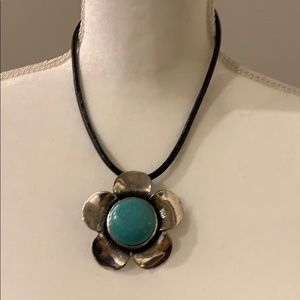 Turquoise necklace on leather band